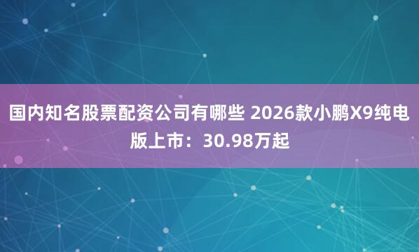 国内知名股票配资公司有哪些 2026款小鹏X9纯电版上市：30.98万起